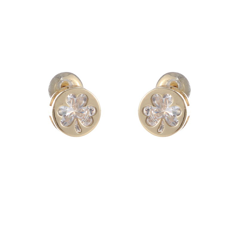 Grá Collection Gold Plated Cubic Zirconia Clover Design In Circle Earrings